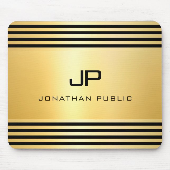 Monogram Faux Gold Black Modern Elegant Template Mouse Pad (Front)
