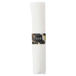 Monogram Faux Gold, Black & White Marbled Wedding Napkin Bands