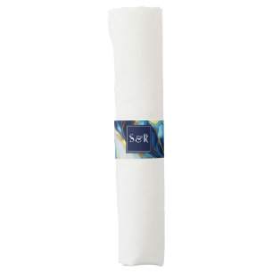 Monogram Faux Gold, Blue and White Marbled Wedding Napkin Bands