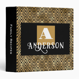 Monogram Faux Gold Deco Design Recipe 3 Ring Binder