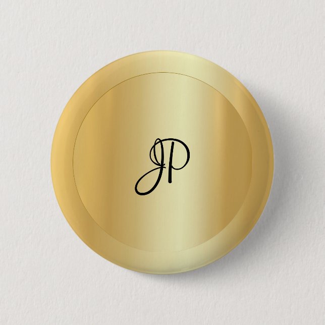 Monogram Faux Gold Elegant Add Your Text Name Button (Front)
