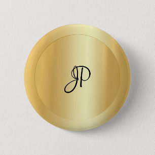 Monogram Faux Gold Elegant Add Your Text Name Button