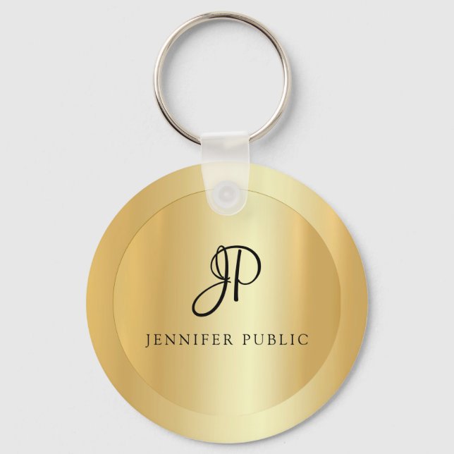Monogram Faux Gold Elegant Name Template Keychain (Front)