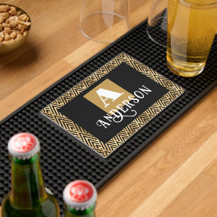 Monogram Faux Gold Family Personalized Bar Mat