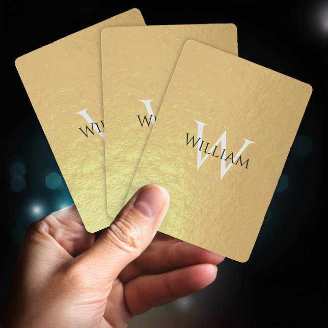 Monogram Faux Gold Foil Custom Name Initial Modern Poker Cards (Creator Uploaded)