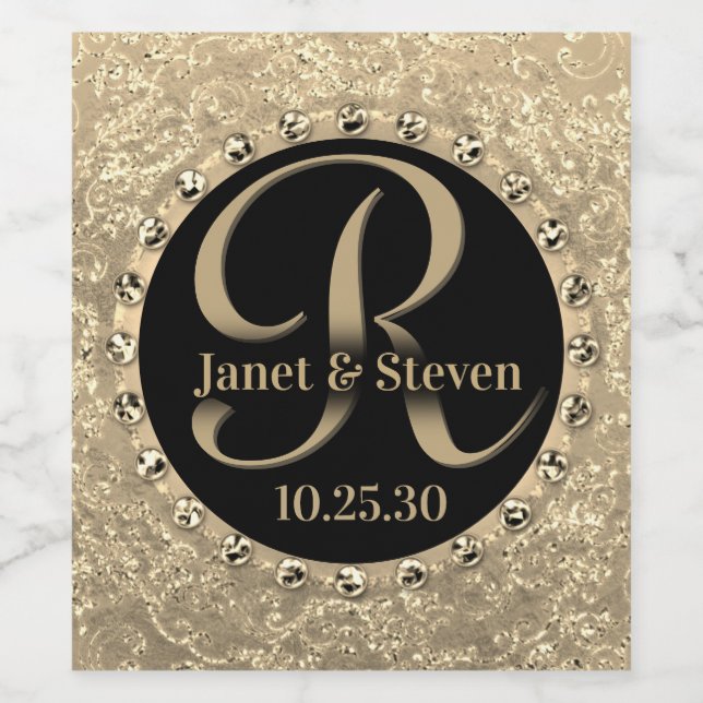 Monogram Faux Gold Foil Custom Wine Label (Single Label)
