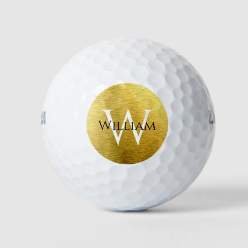 Monogram Faux Gold Foil Modern Custom Name Initial Golf Balls