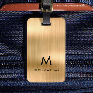Monogram Faux Gold Metal Steel Styled Personalized Luggage Tag