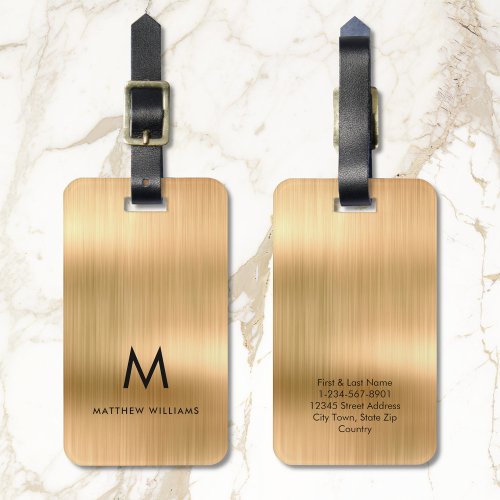 Monogram Faux Gold Metal Steel Styled Personalized Luggage Tag