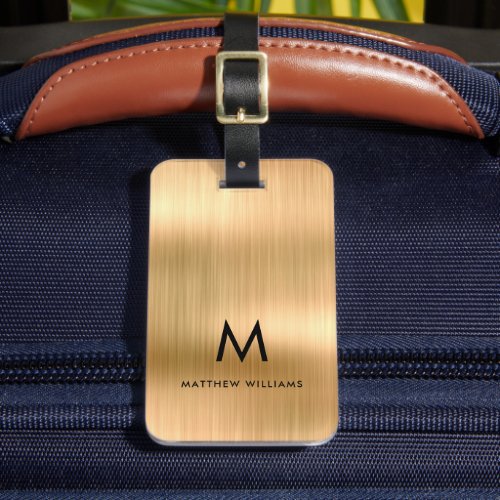 Monogram Faux Gold Metal Steel Styled Personalized Luggage Tag