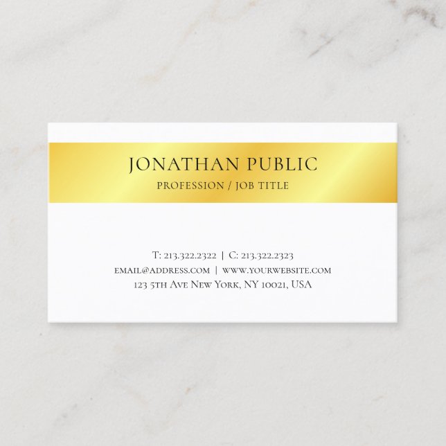 Monogram Faux Gold Metallic Look Modern Elegant Business Card (Front)
