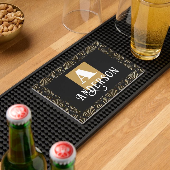Monogram Faux Gold Personalized  Bar Mat (Insitu (Bar 2))