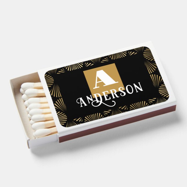 Monogram Faux Gold Personalized  Matchboxes (Front Open)