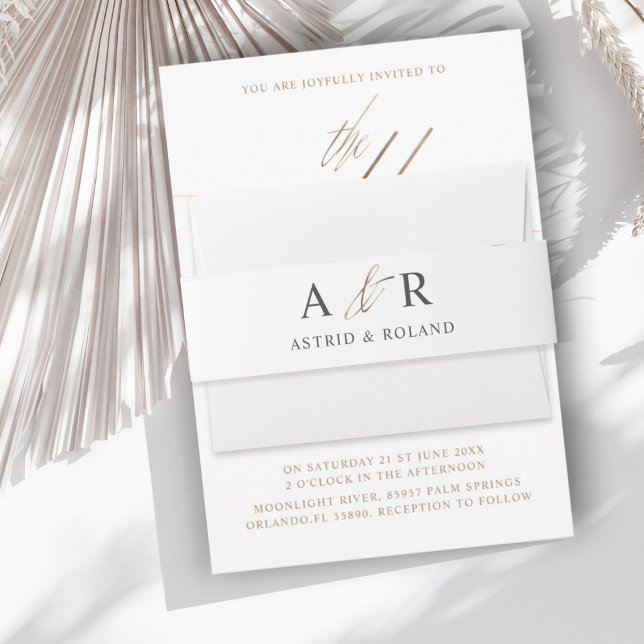 Monogram Faux Gold & White Wedding Invitation Belly Band (Creator Uploaded)