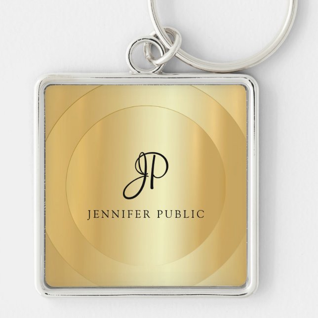 Monogram Faux Gold Your Name Elegant Template Keychain (Front)