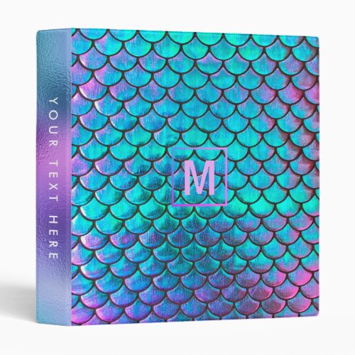 monogram  FAUX iridescent mermaid scale 3 Ring Bin 3 Ring Binder