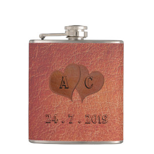 Monogram Faux Leather 3rd Anniversary Gift Flask
