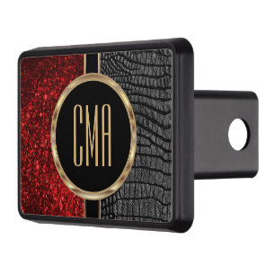 Monogram - Faux Leather and Red Glitter Hitch Cover