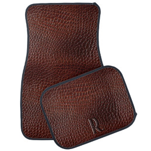Monogram Faux Leather Brown Embossed Car Floor Mat