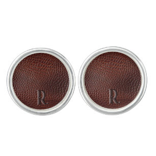 Monogram Faux Leather Brown Embossed Cufflinks