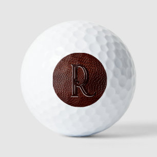 Monogram Faux Leather Brown Embossed Golf Balls