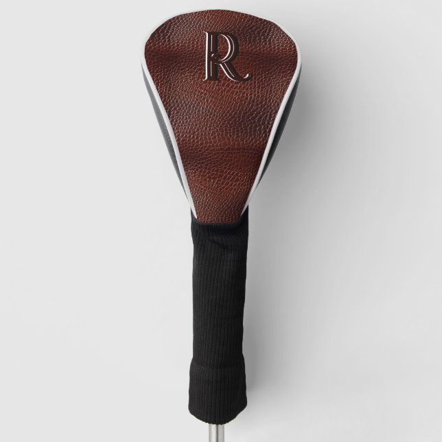 Monogram Faux Leather Brown Embossed  Golf Head Cover (Front)