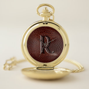 Monogram Faux Leather Brown Embossed Pocket Watch