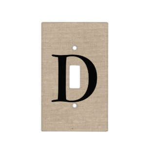 Monogram faux linen burlap rustic chic initial jut light switch cover