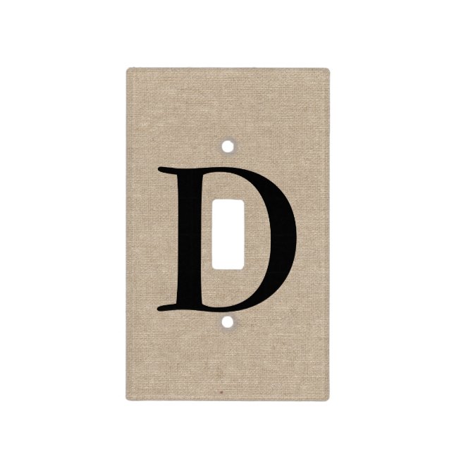 Monogram faux linen burlap rustic chic initial jut light switch cover (Front)