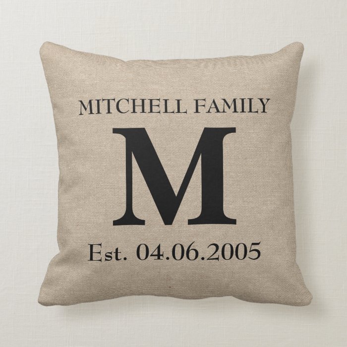 Monogram faux linen burlap rustic chic initial jut throw pillows