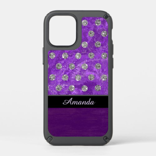 Monogram faux rhinestones purple design speck iPhone 12 mini case