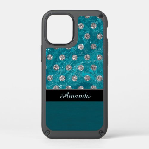 Monogram faux rhinestones turquoise design speck iPhone 12 mini case