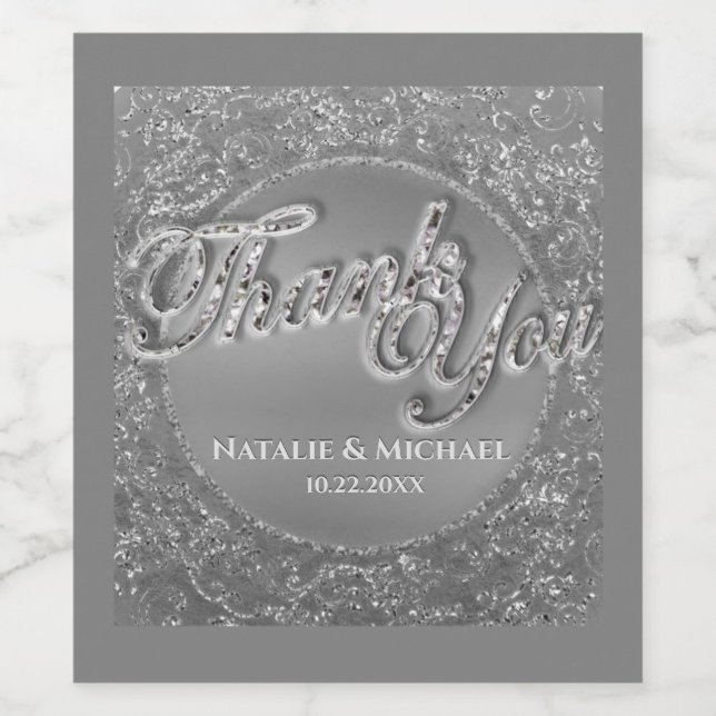 Monogram Faux Silver Foil Custom Wine Label (Single Label)