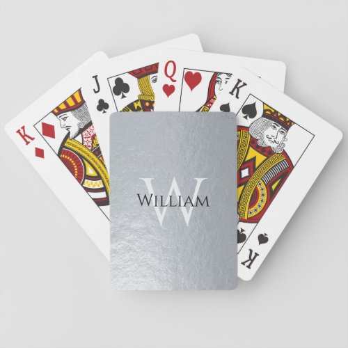 Monogram Faux Silver Foil Metallic Gray Modern Playing Cards