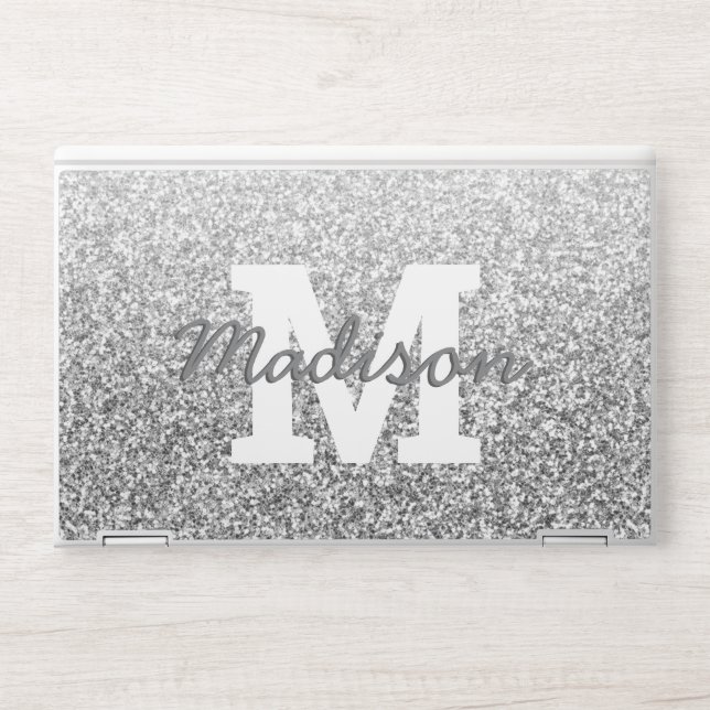 Monogram Faux Silver Glitter Chic Trendy Glam HP Laptop Skin (Front)