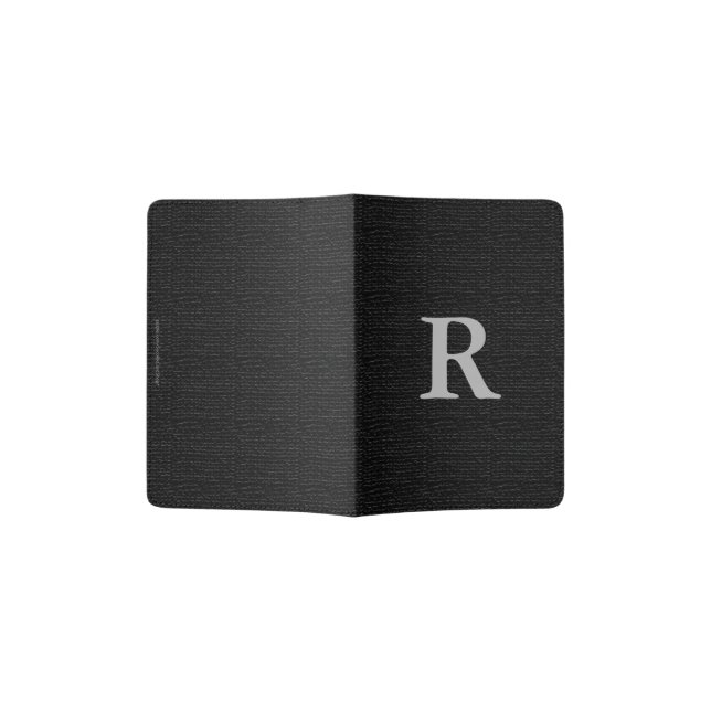 Monogram Faux Textured, Black Passport Holder (Opened)