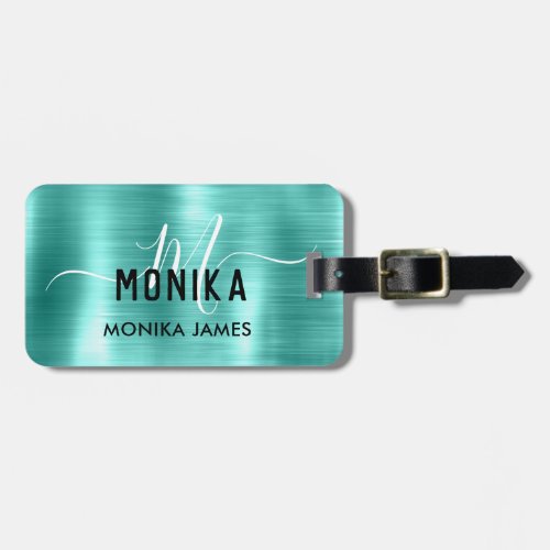 Monogram Faux Turquoise Metal Steel Styled Custom Luggage Tag