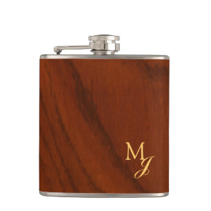 Monogram Faux Wood Flask