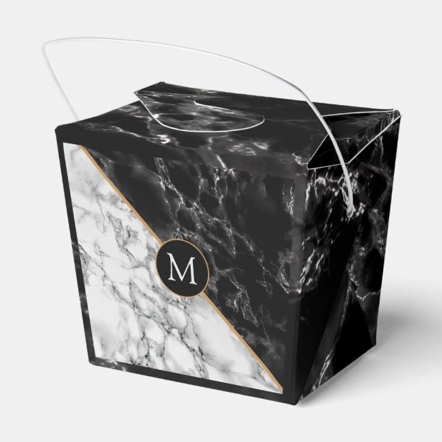 Monogram Favor Box Black White Marble Stone (Back Side)