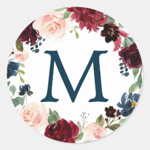 Monogram Favor Stickers Navy Burgundy