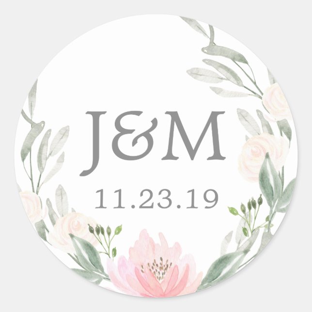 Monogram Favor Stickers Pastel Blush (Front)