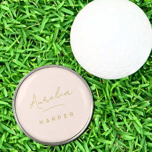 Monogram Feminine Blush Pink Gold Elegant Golf Ball Marker