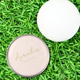Monogram Feminine Pink Gold Elegant Name Signature Golf Ball Marker
