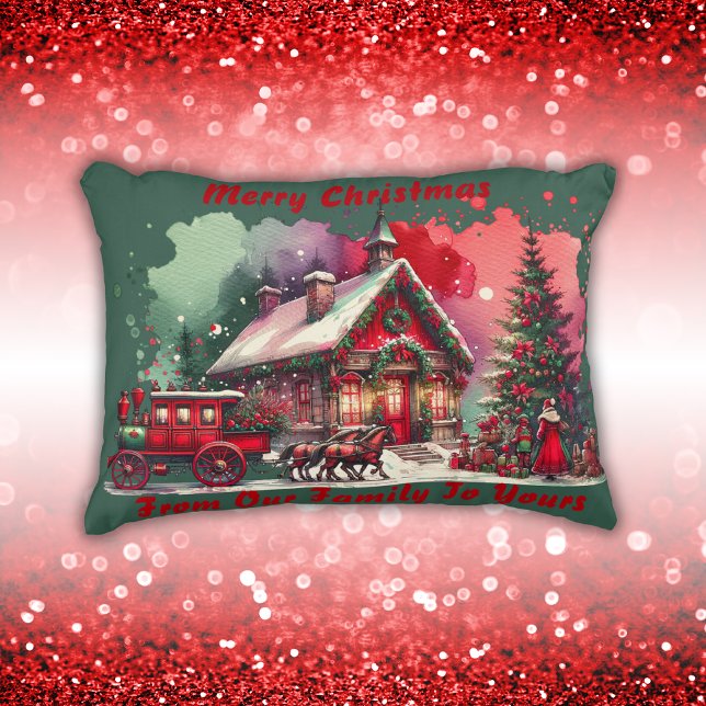 Monogram Festive Vintage Christmas on green | Accent Pillow (Creator Uploaded)