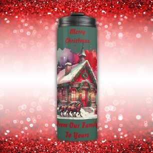 Monogram Festive Vintage Christmas on green Thermal Tumbler