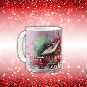 Monogram Festive Vintage Christmas on lilac   Coffee Mug