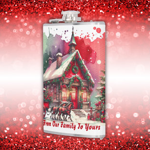 Monogram Festive Vintage Christmas on white Flask