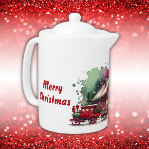 Monogram Festive Vintage Christmas on white Teapot