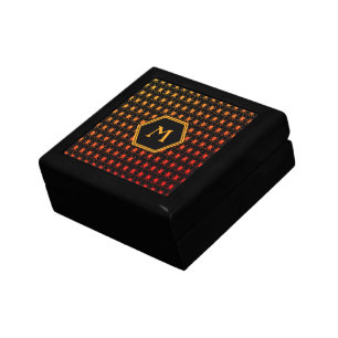 Monogram fiery spiders on black gift box