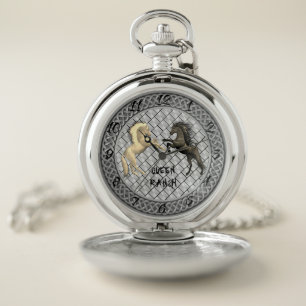 MONOGRAM FIGHTING HORSES POCKET WATCH